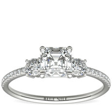 Petite Micropavé Trio Diamond Engagement Ring in Platinum